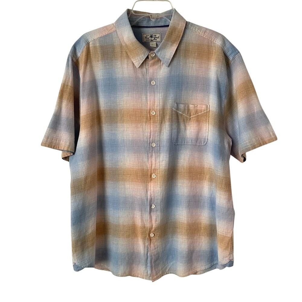 3/$20💥 True Grit Mens Linen Cotton Blend Pastel Plaid Button‎ Down Shirt